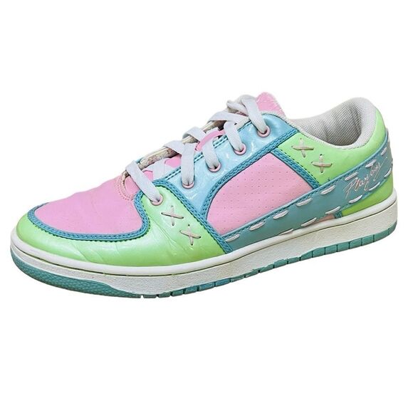Rare Playboy Vintage 90s Sneakers Green Pink Blue Candy Stitches/Detail Logo 8.5 - Picture 2 of 14